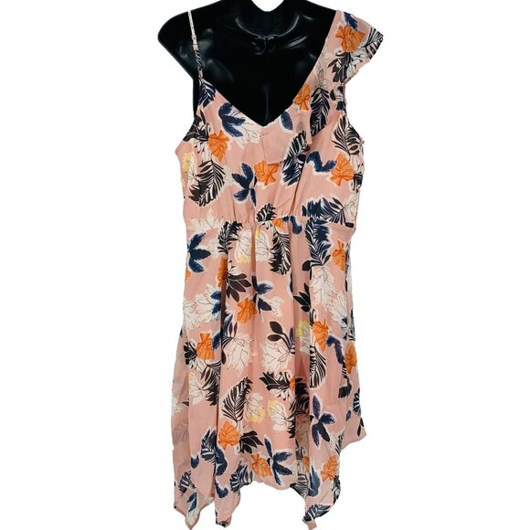 A New Day Women Dress Size Large Pink Floral Ruffle Cami V Neck Shift Asymmetric - Picture 7 of 10
